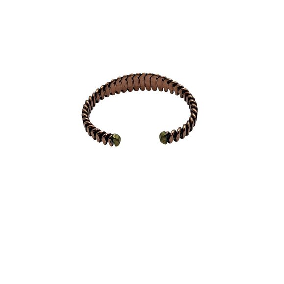 Handcrafted Copper Cuff Bracelet With Textured Chain Link Adjustable Fit Unisex - Picture 5 of 7